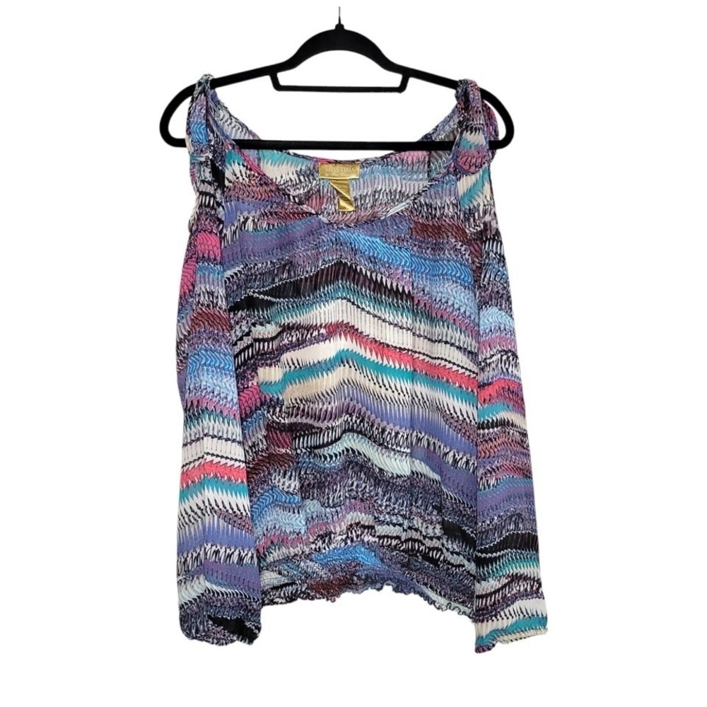 Miss Tina by Tina Knowles Multicolor Cold Shoulder Top w/ Ties Women's Size XXL